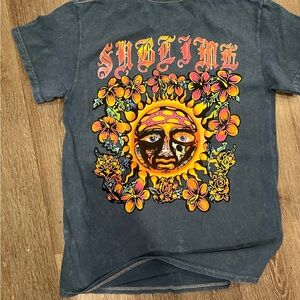 Graphic Tee with Sun and Floral Design